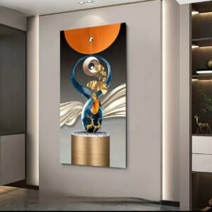 1 pcs Art de toile moderne 2D plat encadre - Design abstrait bleu et doré, composition