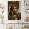 IMG_6398 Tableau mural plat 2D, 1 pièce, Portrait de femme africaine sur toile - Femme élégante en tenue traditionnelle africaine avec bijoux dorés,