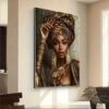 IMG_6401 Tableau mural plat 2D, 1 pièce, Portrait de femme africaine sur toile - Femme élégante en tenue traditionnelle africaine avec bijoux dorés,