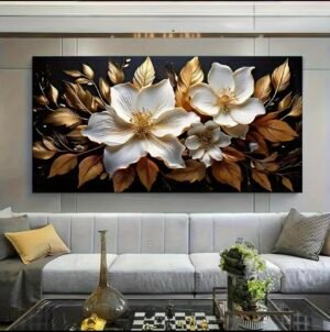 1 pièce Grande Décoration Murale en Toile | Affiche Moderne Fleur Blanche pour Chambre
