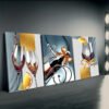 Artworks. Plat 2D, Ensemble de 3. Peintures abstraites encadré avec une bouteille de vin rouge,