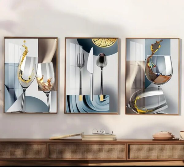 IMG_6464 Tableau mural 2D plat, 3 pièces Tucocoo, grand format, vin abstrait moderne et couverts -