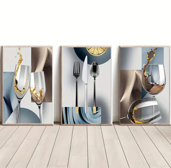 IMG_6466 Tableau mural 2D plat, 3 pièces Tucocoo, grand format, vin abstrait moderne et couverts -