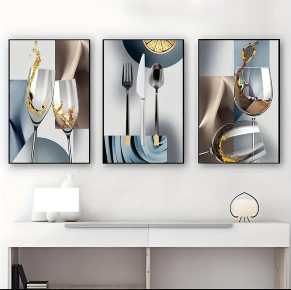 IMG_6467 Tableau mural 2D plat, 3 pièces Tucocoo, grand format, vin abstrait moderne et couverts -