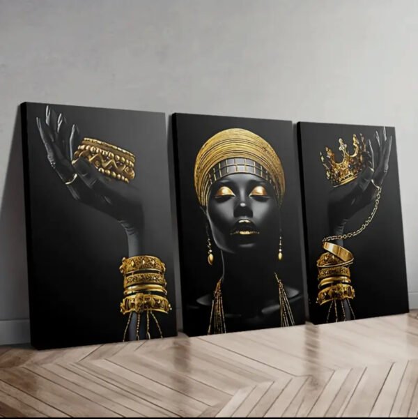 2D 3pièces/set Affiche murale de femmes africaines, impression grande noire avec bijoux