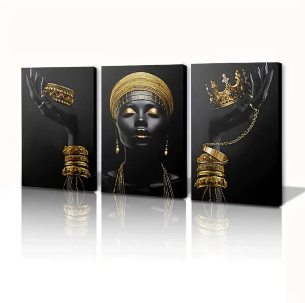 2D 3pièces/set Affiche murale de femmes africaines, impression grande noire avec bijoux