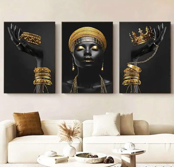 2D 3pièces/set Affiche murale de femmes africaines, impression grande noire avec bijoux