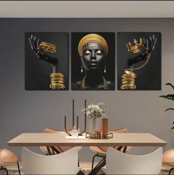 2D 3pièces/set Affiche murale de femmes africaines, impression grande noire avec bijoux
