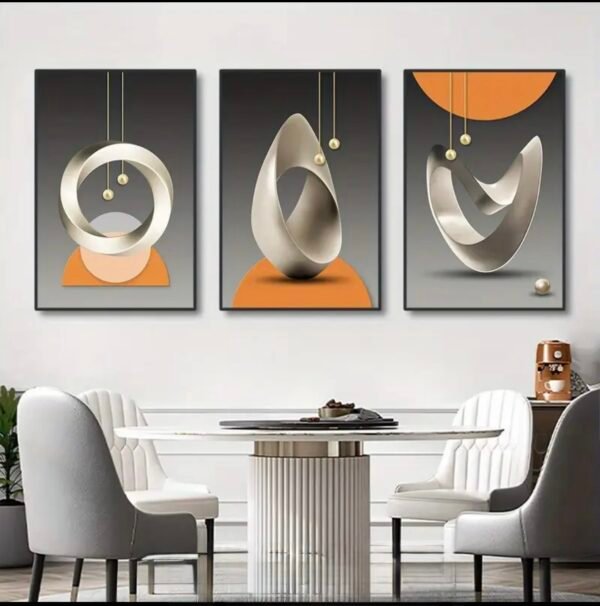 Affiche sur Toile avec Cadre Aluminium doré 3 pièces Géométrie Abstraite Forme d'Anneau de Goutte d'Eau Feuille Dorée