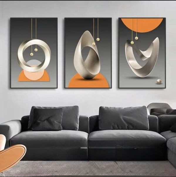 Ensemble de 3 Toiles d'Art Géométrique Abstrait Moderne - Décor Mural Minimaliste Encadré