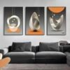 Ensemble de 3 Toiles d'Art Géométrique Abstrait Moderne - Décor Mural Minimaliste Encadré