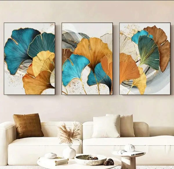 3 pcs Art Mural toiles avec cadre aluminium doré