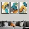 3 pcs Art Mural toiles avec cadre aluminium doré