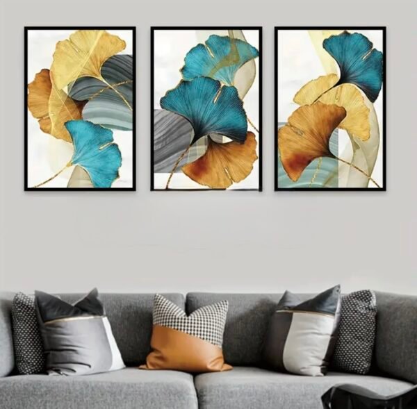 3 pcs Art Mural toiles avec cadre aluminium doré