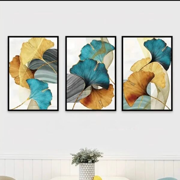 3 pcs Art Mural toiles avec cadre aluminium doré