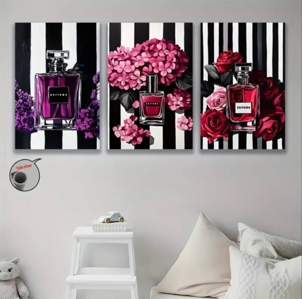 2D Plat, [JIT]3pcs, Peintures sur toile 2D  encadre - Impression d'Art Hortensia Rose & Parfum