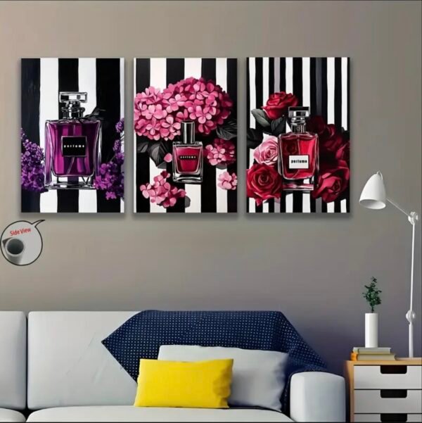 2D Plat, [JIT]3pcs, Peintures sur toile 2D  encadre - Impression d'Art Hortensia Rose & Parfum