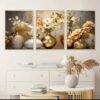 3pcs Art Mural encadrée - Grand décor floral moderne avec impression de vase botanique