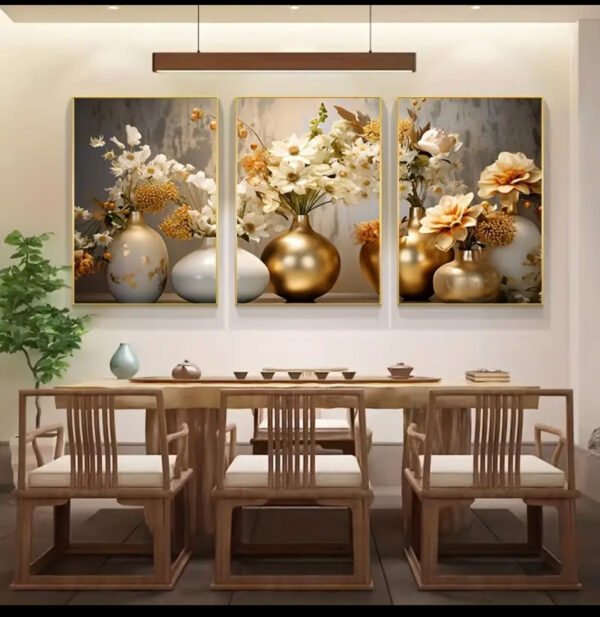 3pcs Art Mural encadrée - Grand décor floral moderne avec impression de vase botanique