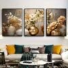 3pcs Art Mural encadrée - Grand décor floral moderne avec impression de vase botanique