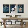 3 pièces d'Art Mural Vertical Moderne Classique Bleu et Doré - Toiles encadre avec Accents Dorés