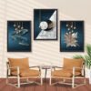 3 pièces d'Art Mural Vertical Moderne Classique Bleu et Doré - Toiles encadre avec Accents Dorés