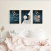 3 pièces d'Art Mural Vertical Moderne Classique Bleu et Doré - Toiles encadre avec Accents Dorés