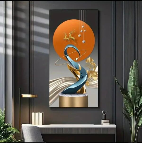 1pc,  2D cadre Doré et Cercle Orange - Décoration Murale pour Chambre, Café, Bureau, Cadre en bois