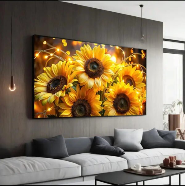 IMG_6806 Art Mural en Cristal porcelaine de Tournesol Plat 2D - Pétales Jaunes Vibrants et Centre Sombre,