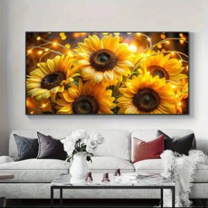 IMG_6807 Art Mural en Cristal porcelaine de Tournesol Plat 2D - Pétales Jaunes Vibrants et Centre Sombre,