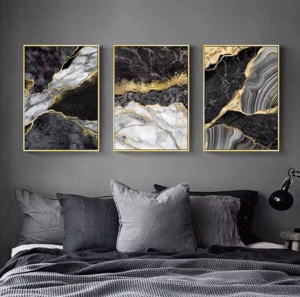 Tableaux Décoration Luxe Noir & Or – Cristal Porcelaine Effet Diamant – Set Moderne Murale – 45x60 cm (Disponible en 3 pièces) – Rithdecor