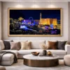 Tableau Las Vegas Nuit Luxe – Skyline Ville Illuminée – Cadre Cristal Porcelaine Effet Verre – Décoration Murale Salon Moderne – Encadrement
