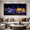 Tableau Las Vegas Nuit Luxe – Skyline Ville Illuminée – Cadre Cristal Porcelaine Effet Verre – Décoration Murale Salon Moderne – Encadrement