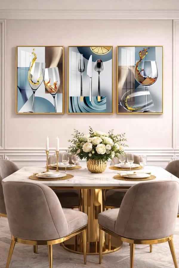 Lotte de 3 Cadres Décoration Luxe – Cristal Porcelaine Effet Diamant – Tableaux Muraux Modernes – Formats 50x70 cm & 45x60 cm – Rithdecor