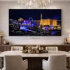Tableau Las Vegas Nuit Luxe – Skyline Ville Illuminée – Cadre Cristal Porcelaine Effet Verre – Décoration Murale Salon Moderne – Encadrement