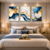 0B8DC00C-7273-4065-8381-3202A2F4E658 Cadre Abstrait Marbre Bleu et Doré – Ensemble Luxe 3 Pièces 50x70 cm