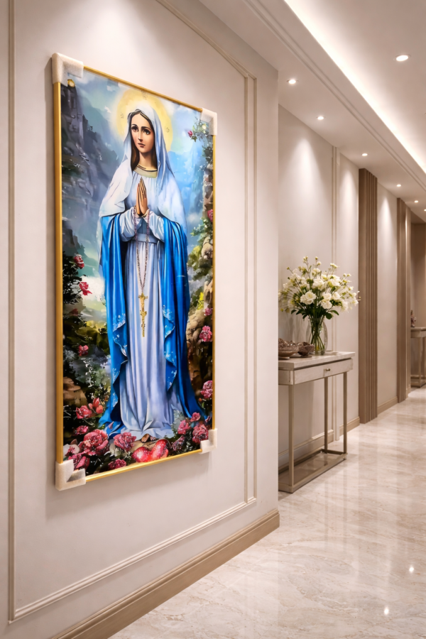 Cadre Religieux en Cristal Porcelaine Effet Diamant – Sainte Vierge Marie 60 x 120 cm | Cadre Doré