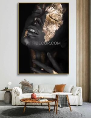 102b90f0-fac4-11f0-b807-6b814a64fa5c Cadre Mural Cristal Porcelaine en Diamant – Femme Élégante Noir & Or | 70 x 100 cm | Cadre Noir