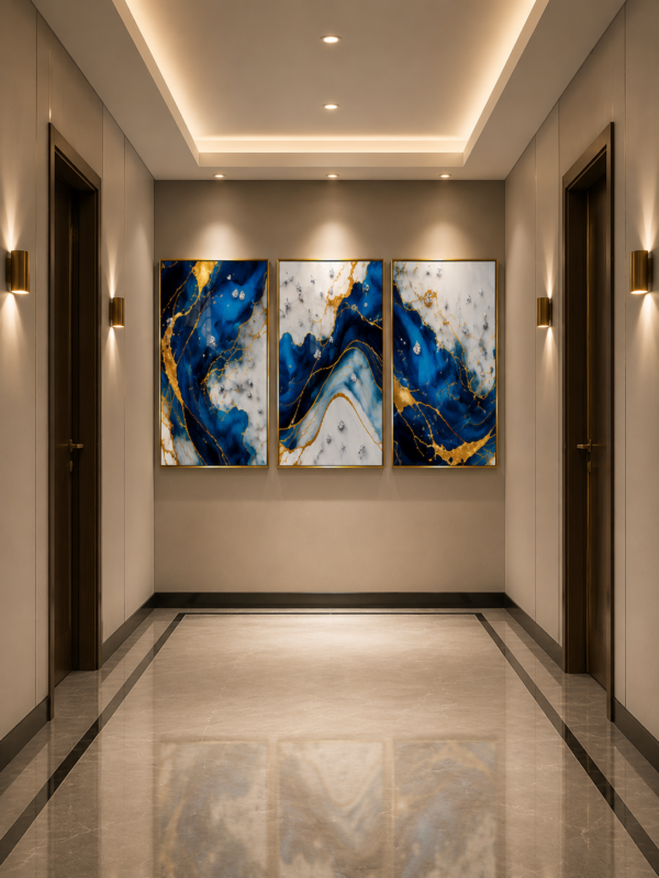 144B7BDB-4FE7-4B1F-BBA6-6E7C9216F65D Cadre Abstrait Marbre Bleu et Doré – Ensemble Luxe 3 Pièces 50x70 cm