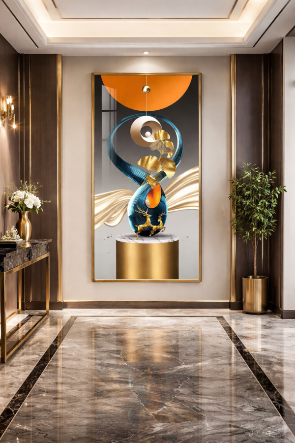 Cadre mural abstrait luxe doré – Cristal porcelaine 60x120 cm