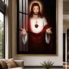 24A6169E-23F9-4A4C-9F8A-E803563B90FE Cadre Religieux Jésus-Christ Sacré-Cœur en Cristal Porcelaine – 70x100 cm – Cadre Noir ou Doré