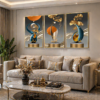 Ensemble de Tableaux Luxe Abstraits bleu & orange