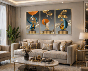 Ensemble de Tableaux Luxe Abstraits bleu & orange
