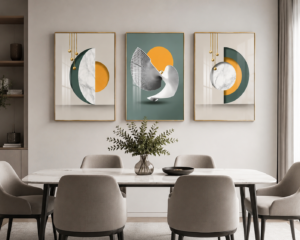 Ensemble de 3 Cadres Muraux Géométriques Modernes – cristal porcelaine 50x70 cm