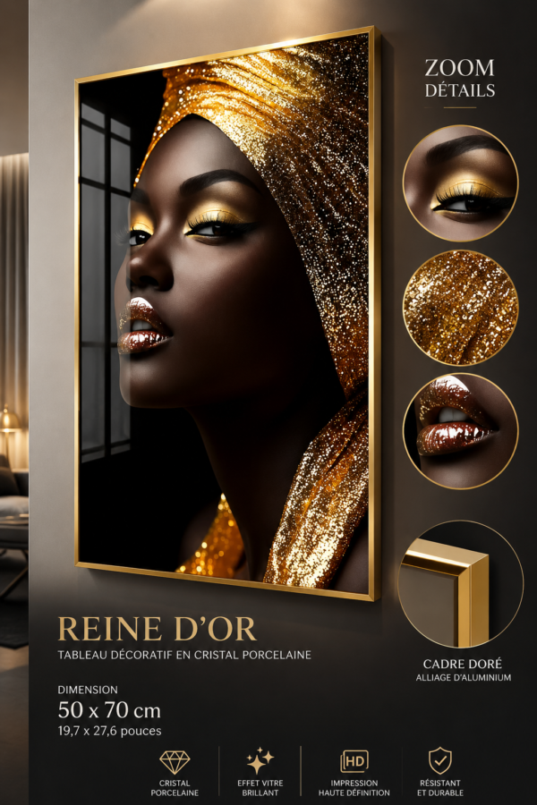 5C88E1EA-69F0-498B-AA69-7647AD409AC5 1 Pièces Reine d’Or – Cadre Décoratif en Cristal Porcelaine 50 x 70 cm