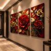 61B06225-EE5F-442F-B6F1-90BB063E8015 Cadre sur Toile Canvas Roses Rouges et Dorées – Ensemble Floral Élégant 18 x 24 pouces