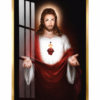 6B86CE69-1DDB-4E93-9CCC-15F1E5C54A10 Cadre Religieux Jésus-Christ Sacré-Cœur en Cristal Porcelaine – 70x100 cm – Cadre Noir ou Doré