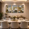 Cadre Décoratif Floral Luxe 45 x 60 cm – Cristal Porcelaine en Diamant avec Cadre Doré