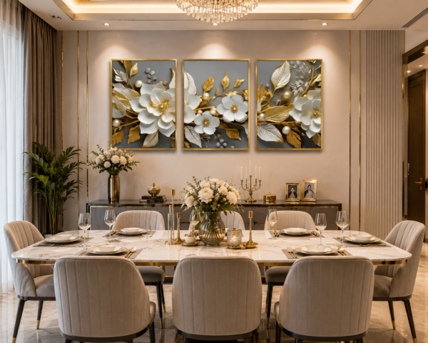 Cadre Décoratif Floral Luxe 45 x 60 cm – Cristal Porcelaine en Diamant avec Cadre Doré