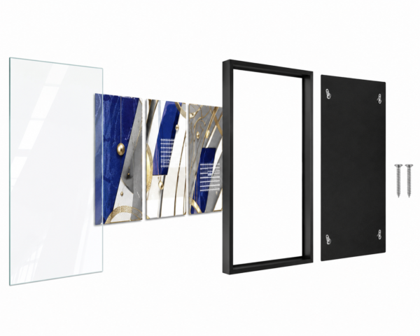751F7BEE-4523-4D4B-AC6A-6D91C7CDDA4C Cadres Muraux Modernes Bleu Royal et Doré – Cristal Porcelaine Effet Diamant – 45x60 cm